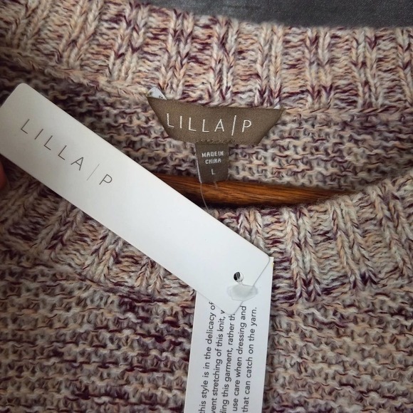 NEW NWT Lilla P Cozy Pullover Sweater Neutral Marled Beige Peach Wine - Picture 5 of 6